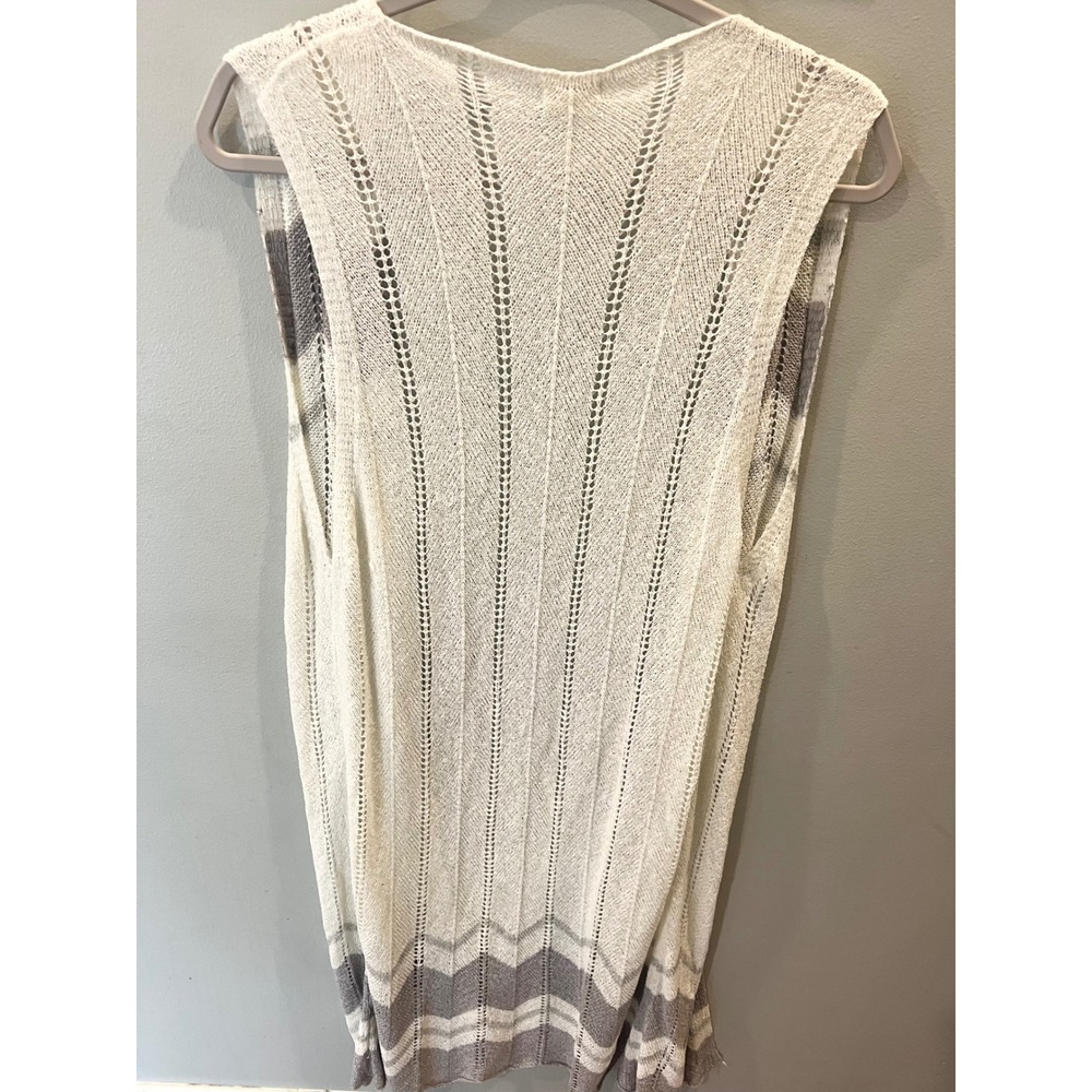 POL Open Front Crocheted Women's Duster Cardigan Size Medium Ivory Gray Chevron - Picture 3 of 6